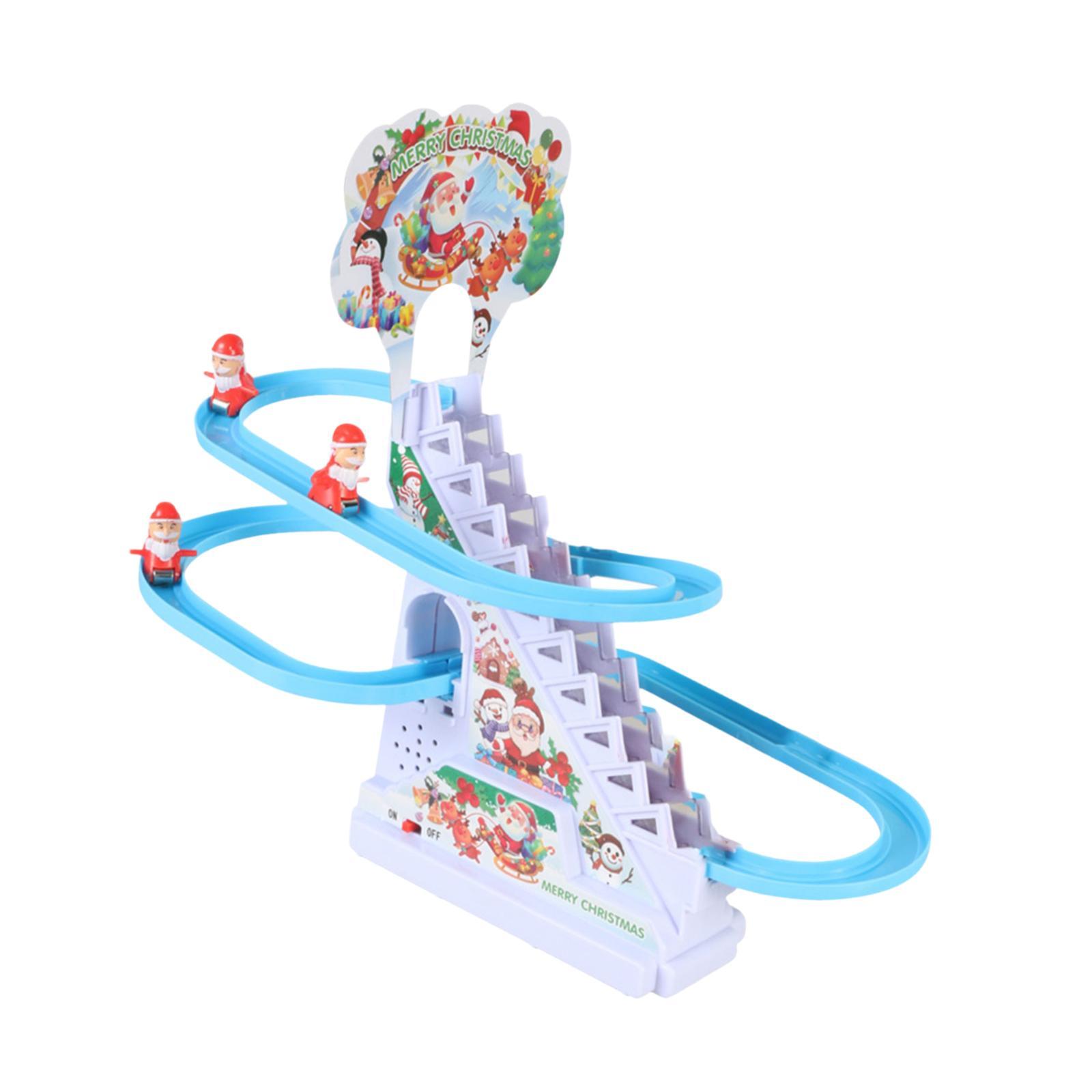 Educational Toys - ของเล่นซานต้าปีนบันไดพร้อมสไลเดอร์สำหรับเด็ก ชุดรางแข่งมีไฟ LED และเพลง ของเล่นเสริมการเรียนรู้แบบมอนเตสซอรี่ ของขวัญสำหรับเด็กชายและเด็กหญิง
