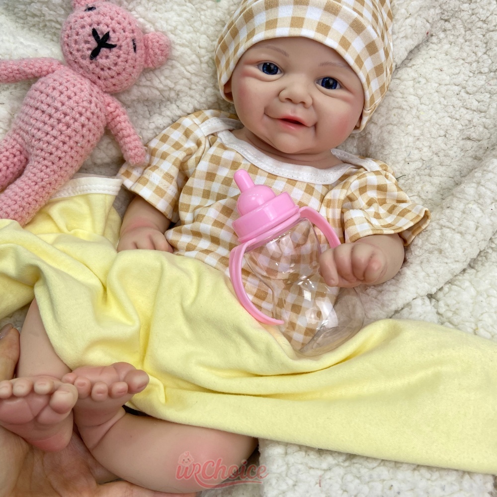 Reborn Baby Doll Silicone Realistic - ตุ๊กตาซิลิโคนรีบอร์นแบบเต็มตัว ขนาด 43 ซม. พร้อมแขนขาและศีรษะที่ยืดหยุ่นได้ น่ารักสมจริง